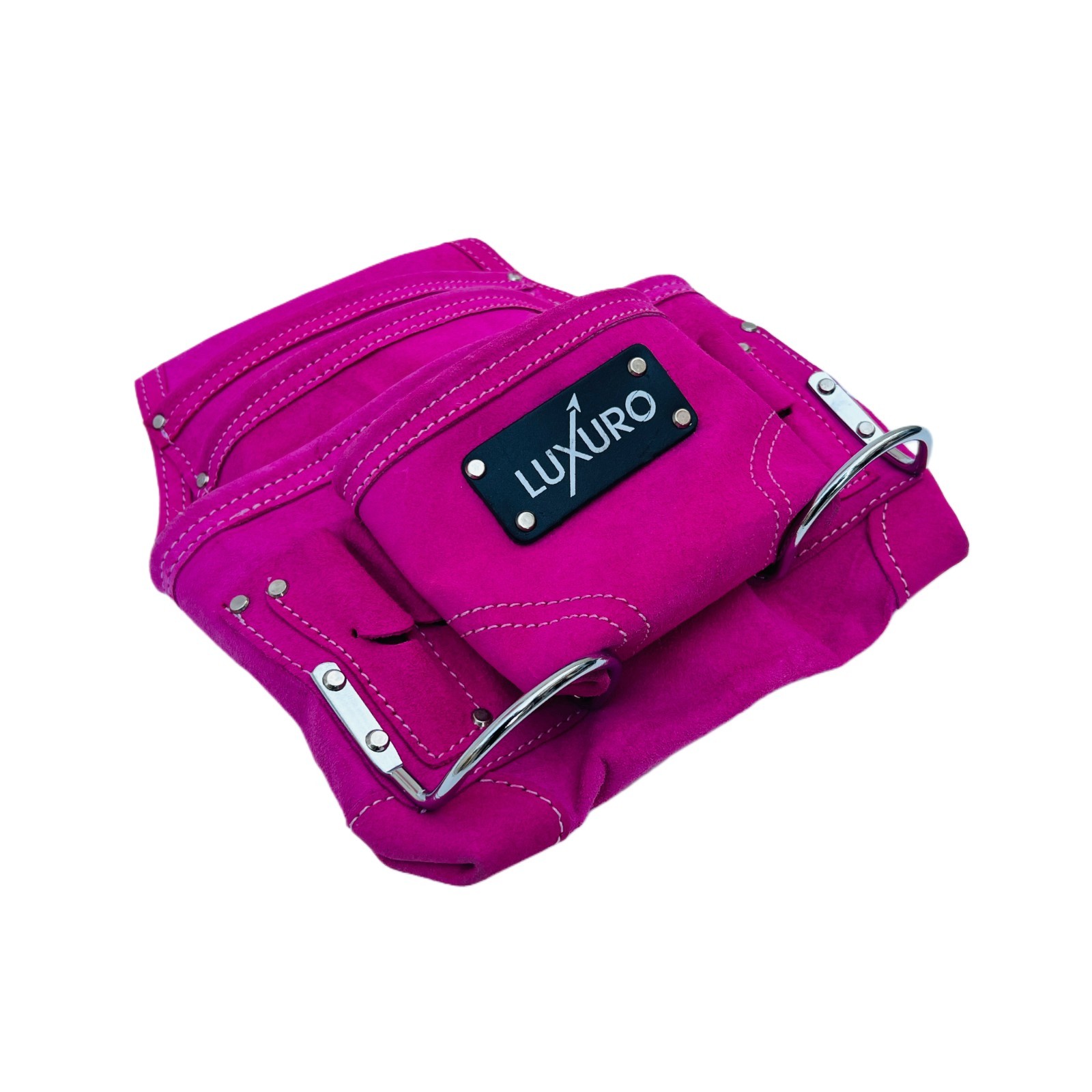 Pink Leather Tool Pouch – 10 Pocket Carpenter & Construction Tool Bag