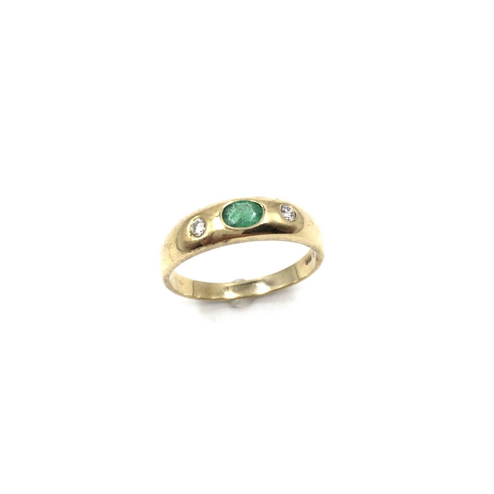14kt yellow gold band ring emerald 0.14ct diamonds 585 gold jewelry 17.8mm / 56