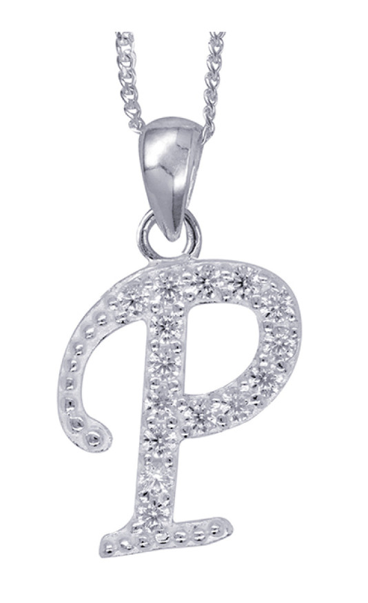 Sterling Silver CZ Initial P Pendant with 45cm + 5cm Extender Chain -Free post