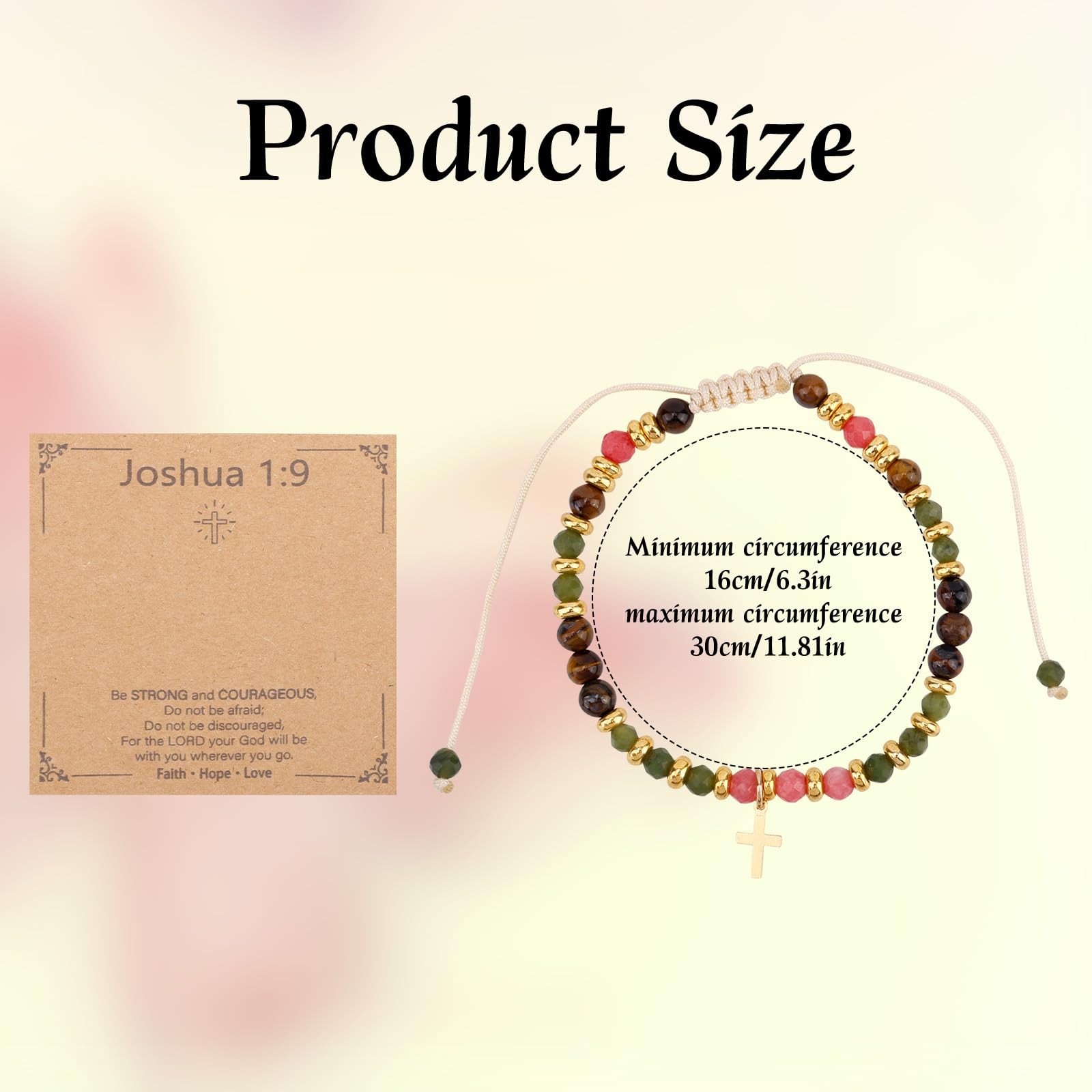 Mikovivi Christian Cross Bracelet for Women, Medium, black, pink, gold