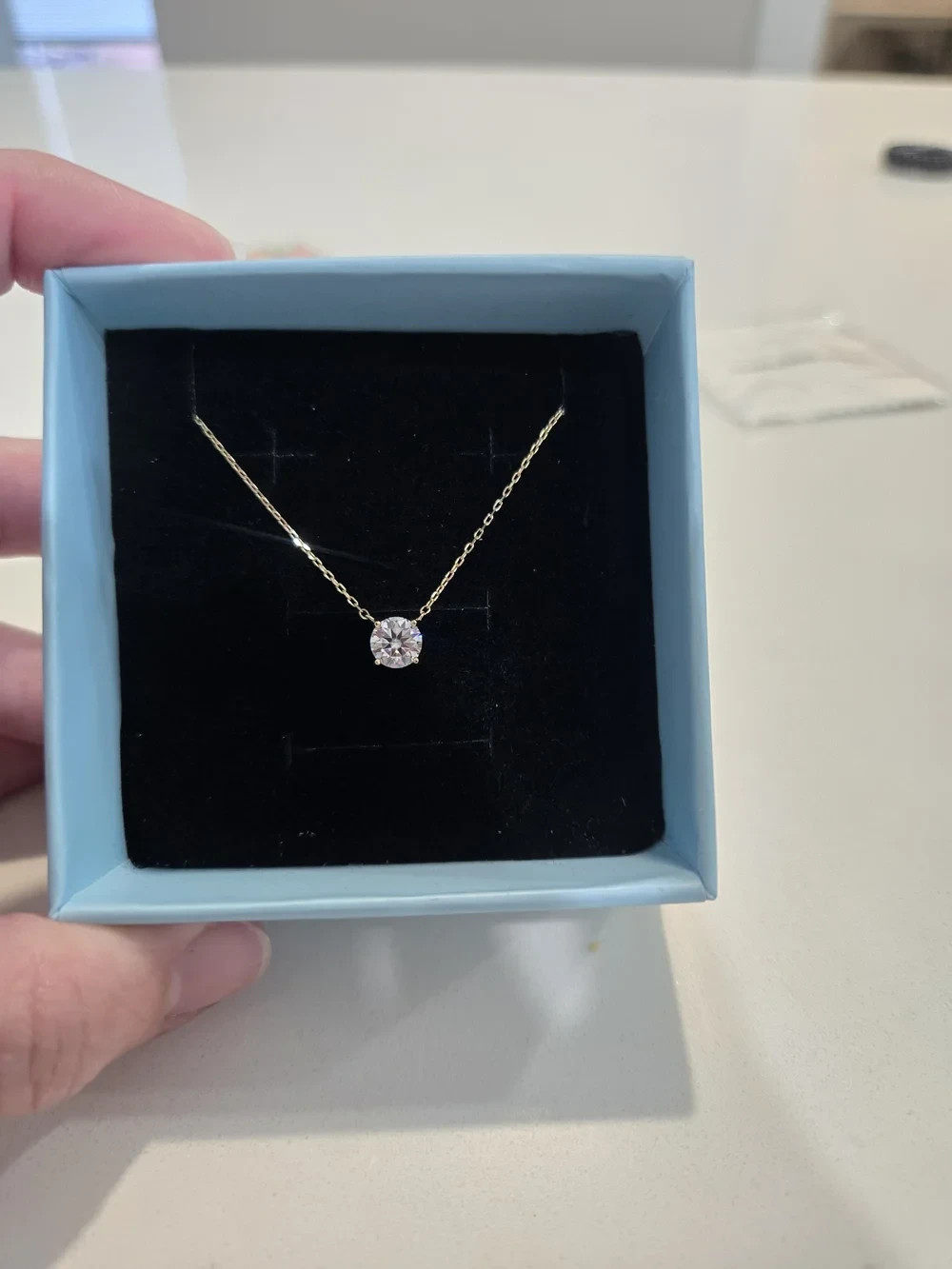 14K Gold 6.0mm Moissanite Solitaire Necklace Adjustable Chain Length
