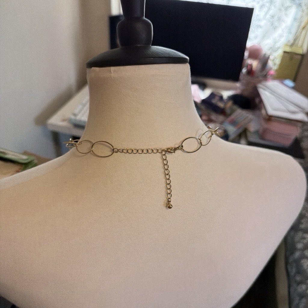 Gold Tone Metal Oval Link Layered Double-Strand Necklace w/ Bead Accents