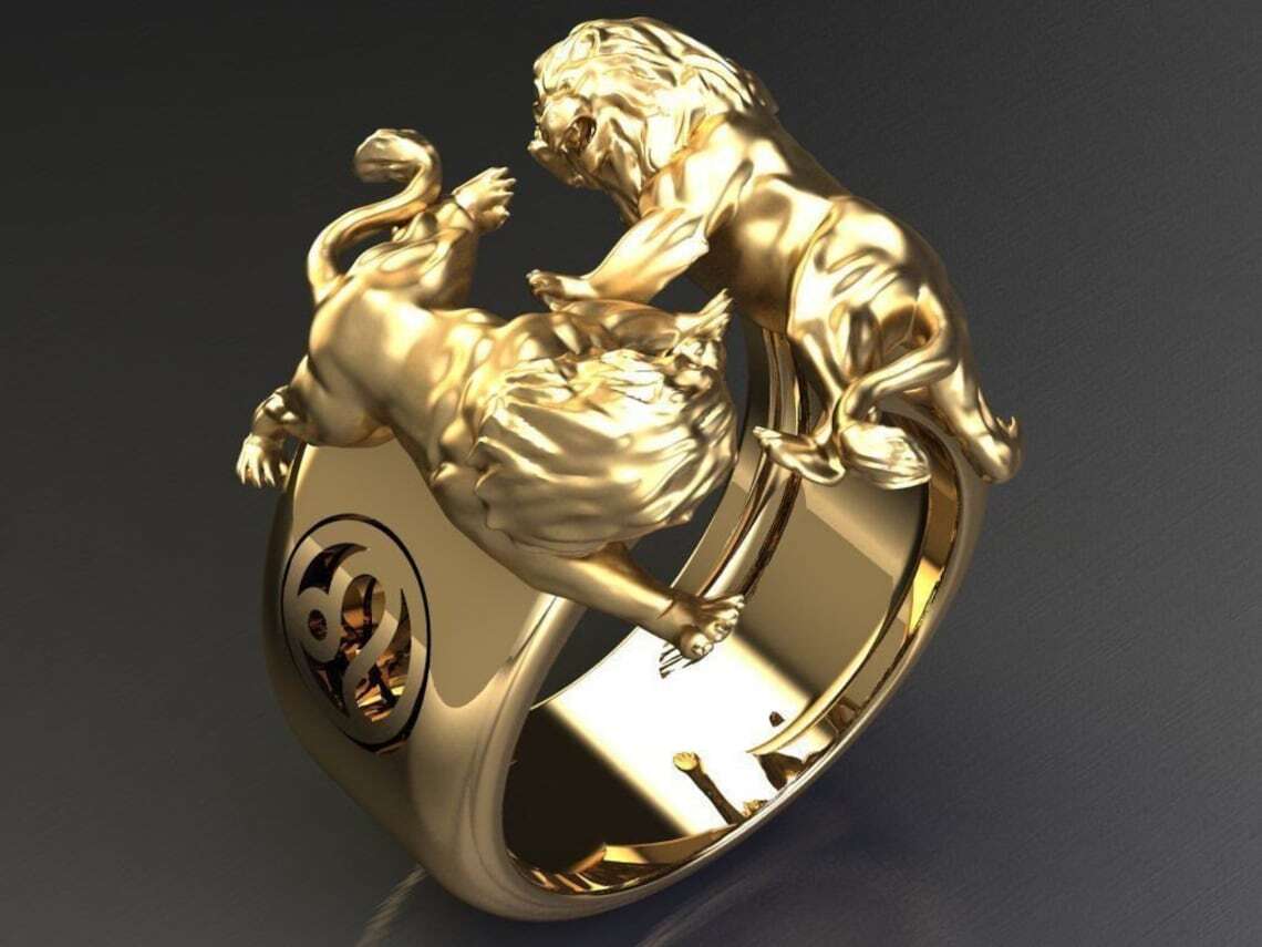 Moderately Included n/a Gold Over Lion Ring 925 Solid Yellow Gold