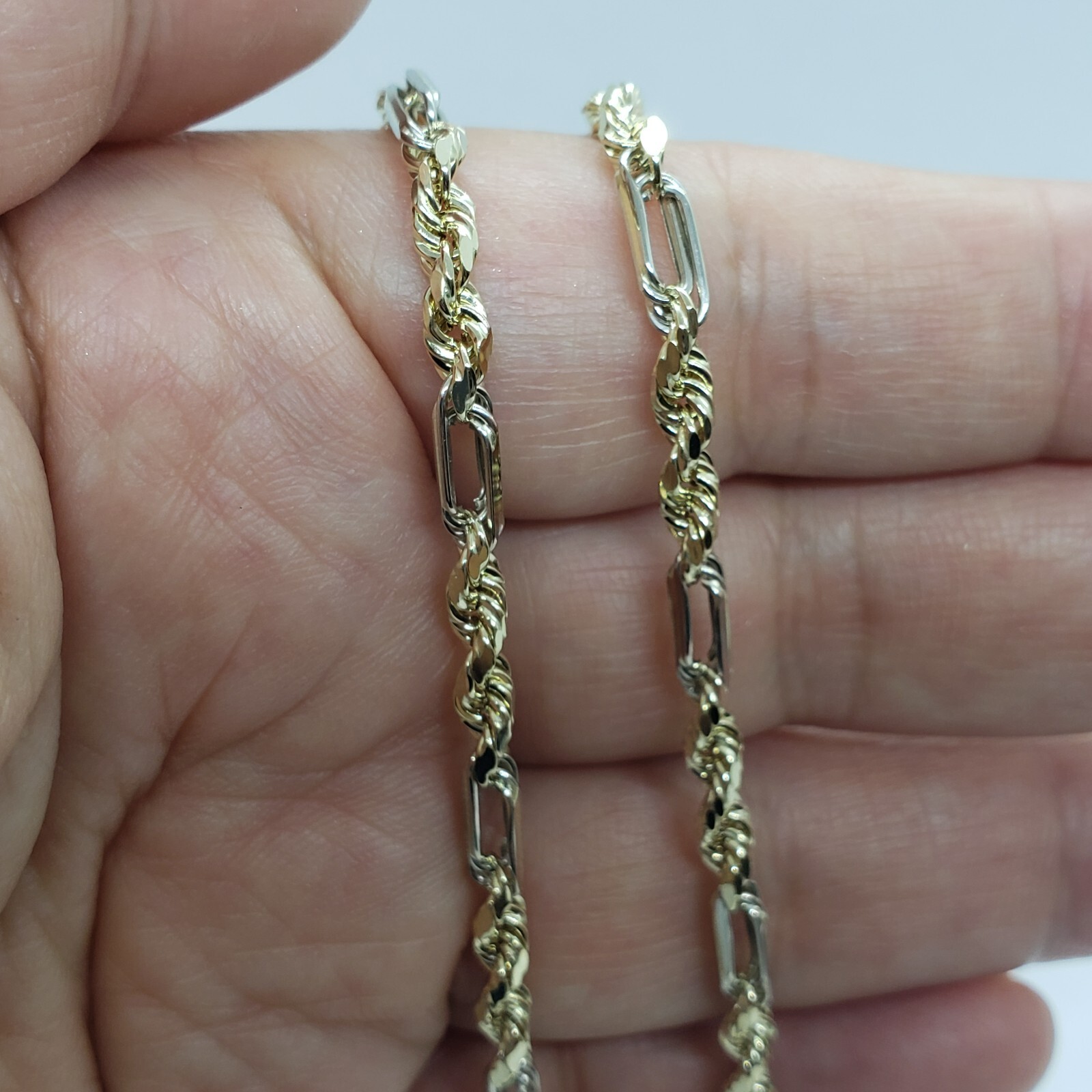 Authentic 14k Real Gold Two Tone Figarope Chain Necklace Lobster 3mm-6mm 18″-30″