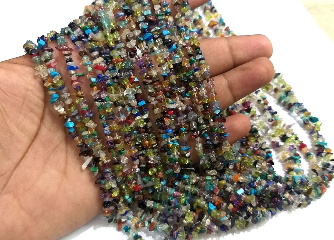 A+++ Nature Rainbow Multi Smooth Uncut Chips Gemstone Beads Strand 12” Jewelry