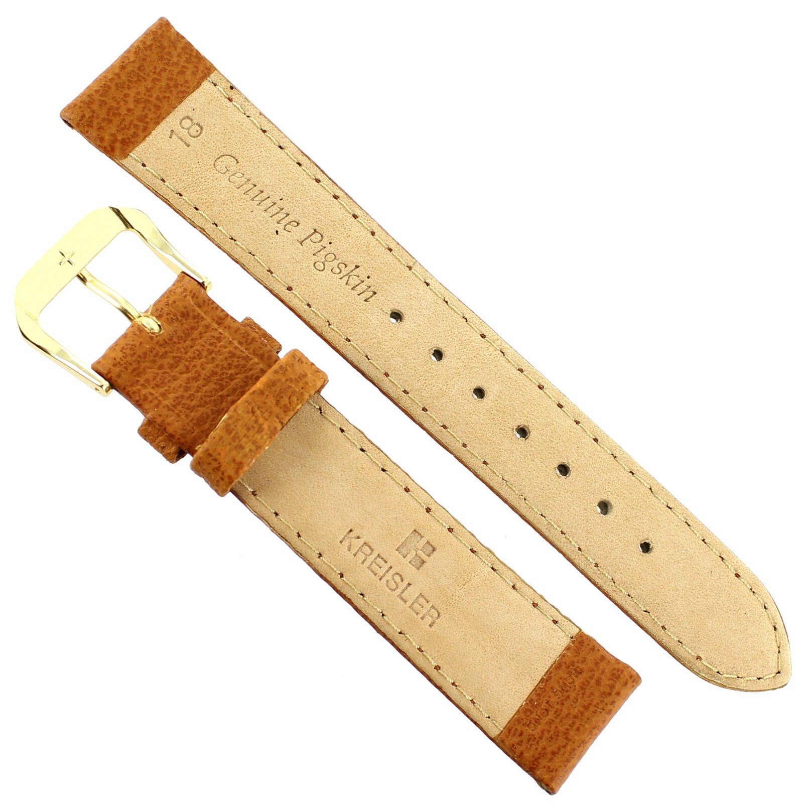 18mm Kreisler Honey Tan Genuine Pigskin Leather Padded Stitched Mens Band Reg