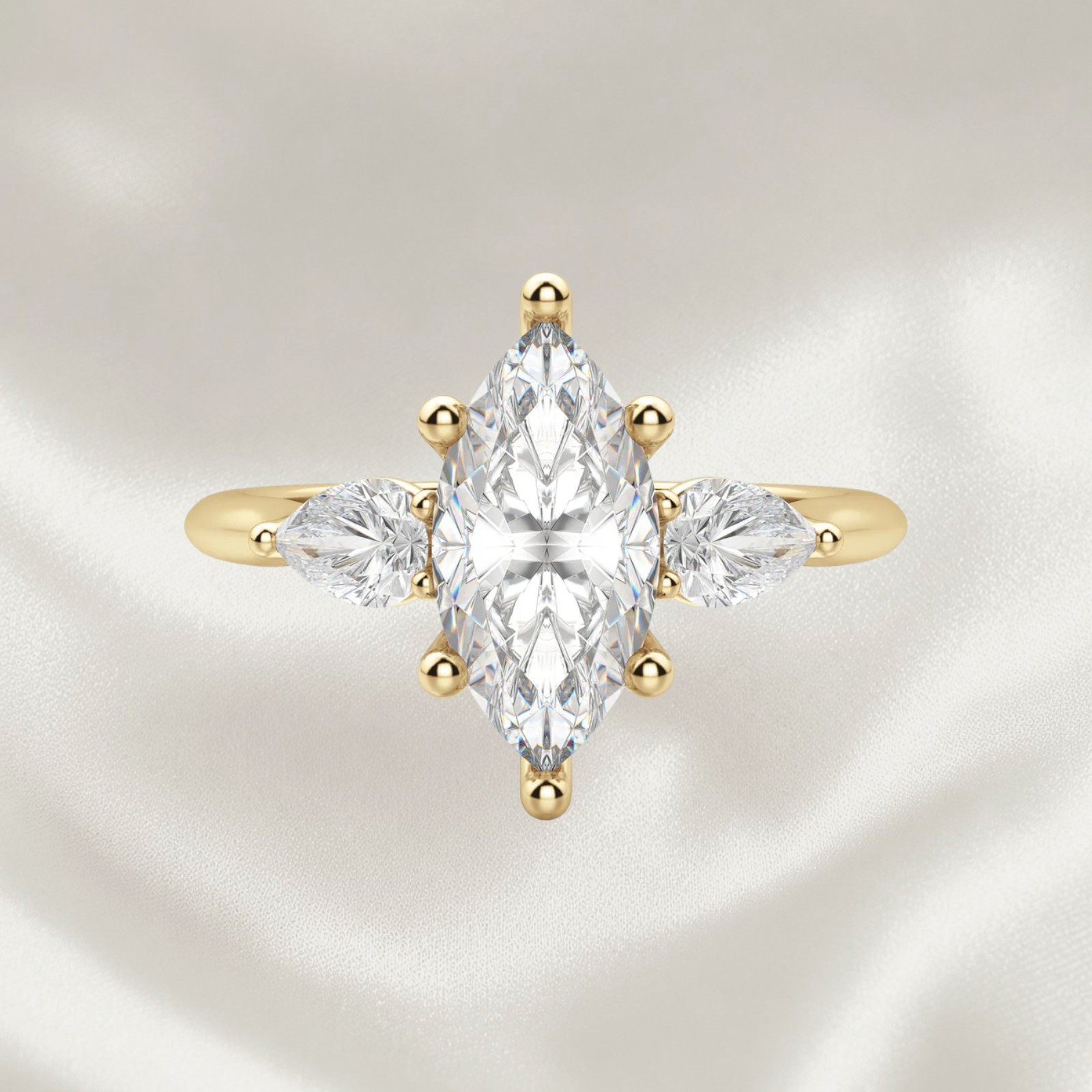 14k Yellow Gold IGI Certified Lab Grown Diamond Engagement Ring 2.50 Ct Marquise
