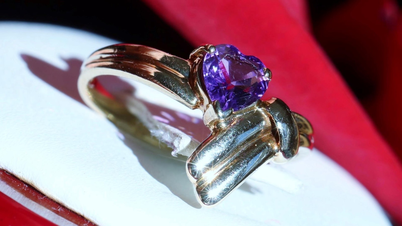 14k yellow gold ring 0.40ct amethyst heart solitaire size 5 vintage 1.95g N2695S