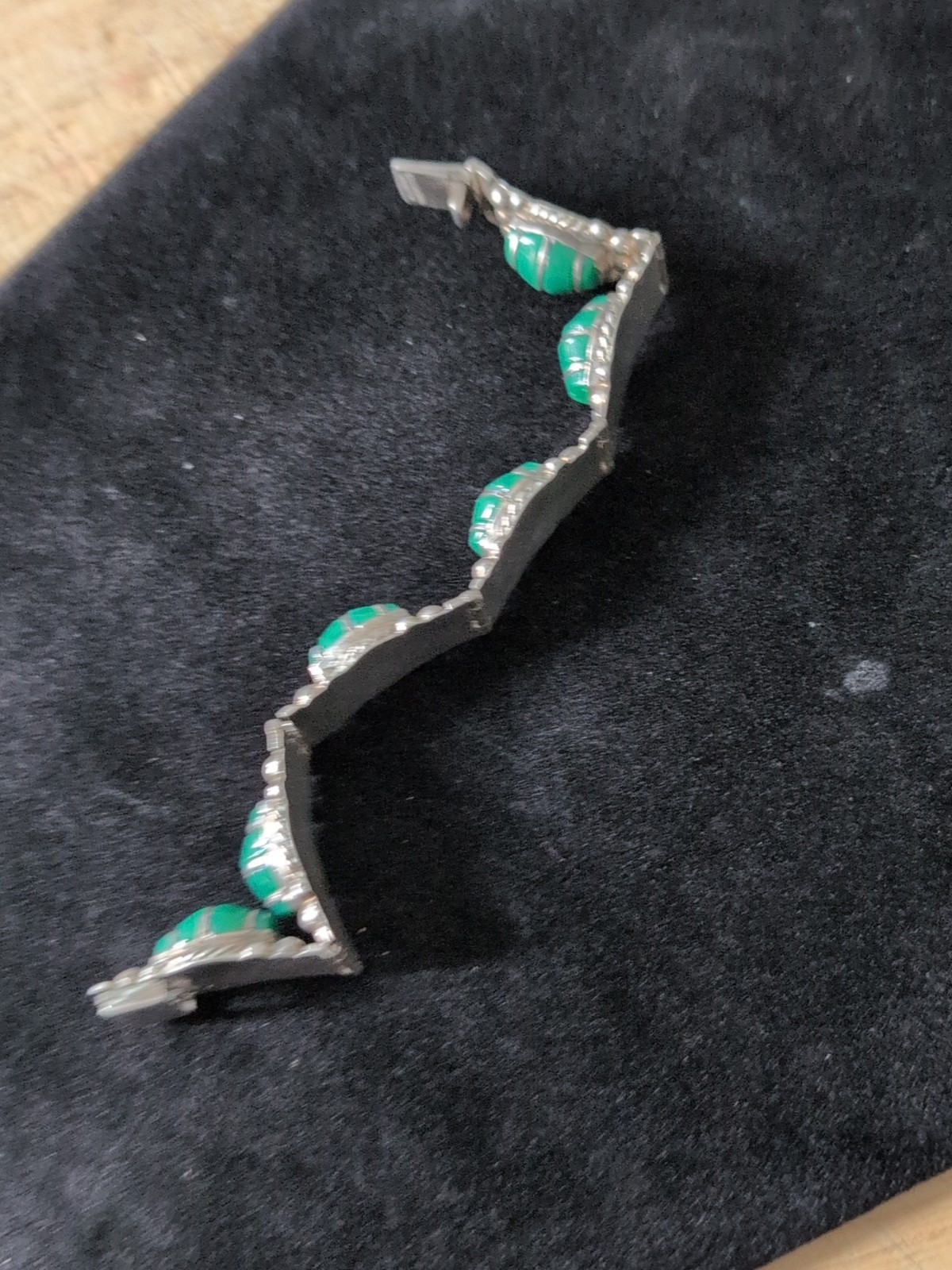 HEAVY 30G Vintage Sterling 925 Handcrafted Deep Green Onyx