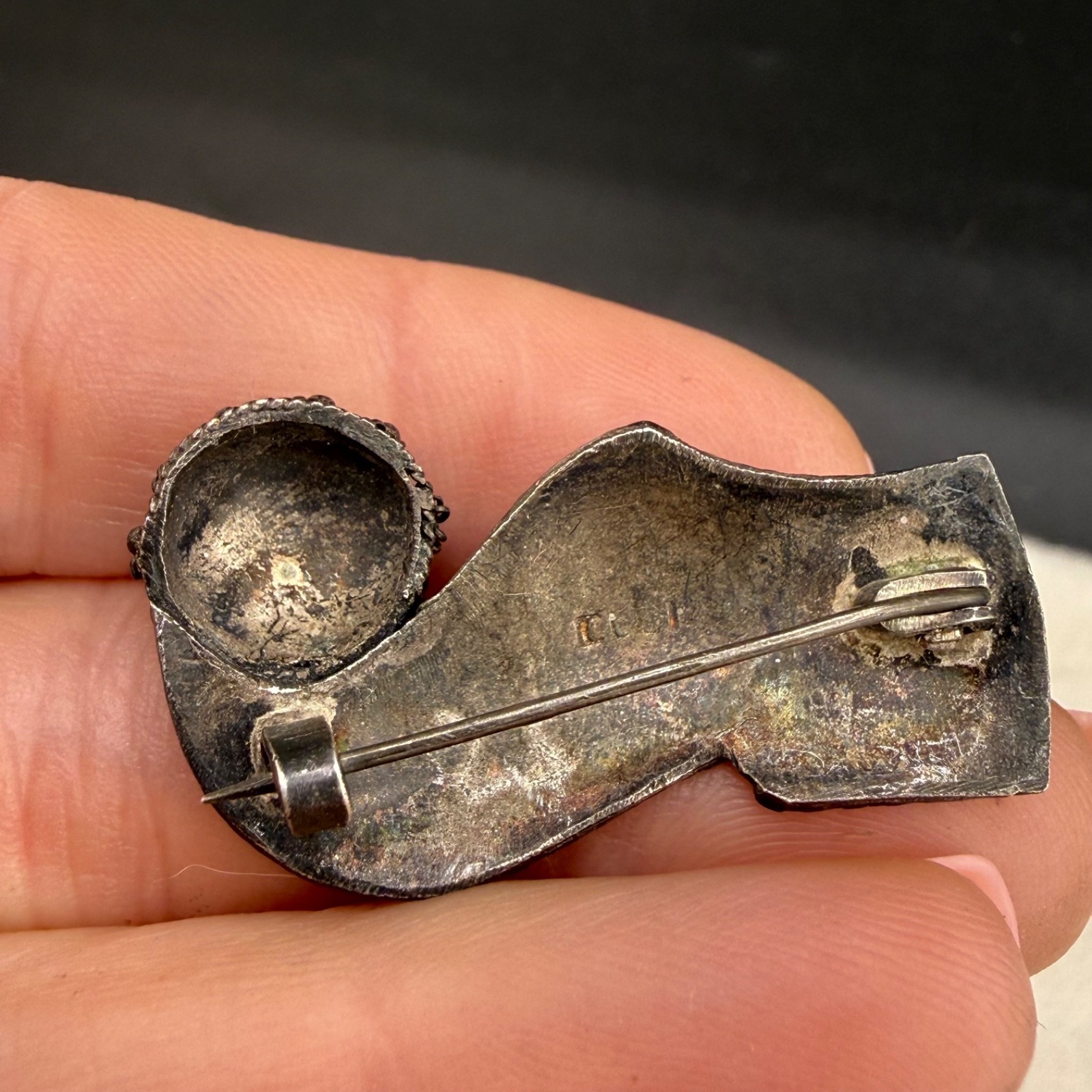 Vintage Chinese Export Enamel Shoe Brooch Silver Tone