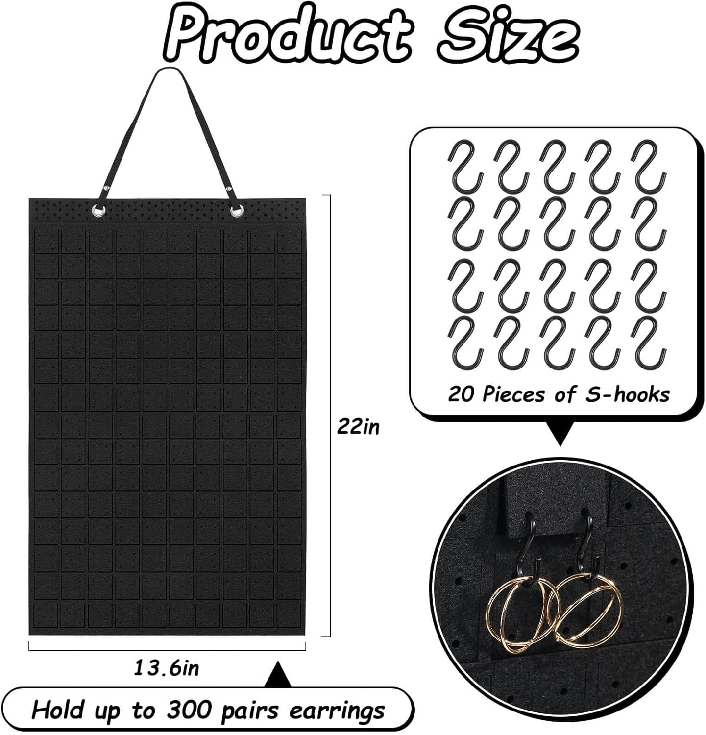 Large Hanging Earring Holder Organizer with 20 Extra Hooks for Jewelry Display