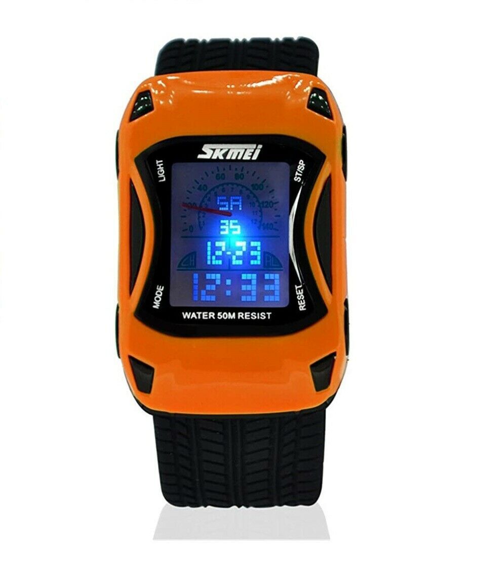 SKMEI Kids Alarm Date Racing Car Toy Digital Wristwatch Water Resistant 5ATM