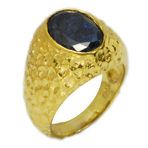 De Buman 6.91ctw Sapphire & 18KY Glod Plated 925 Silver Ring Size 7