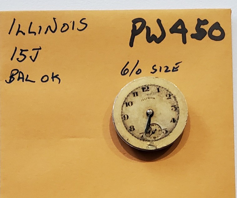 POCKET WATCH MOVEMENT ILLINOIS 15j 6/o PW450