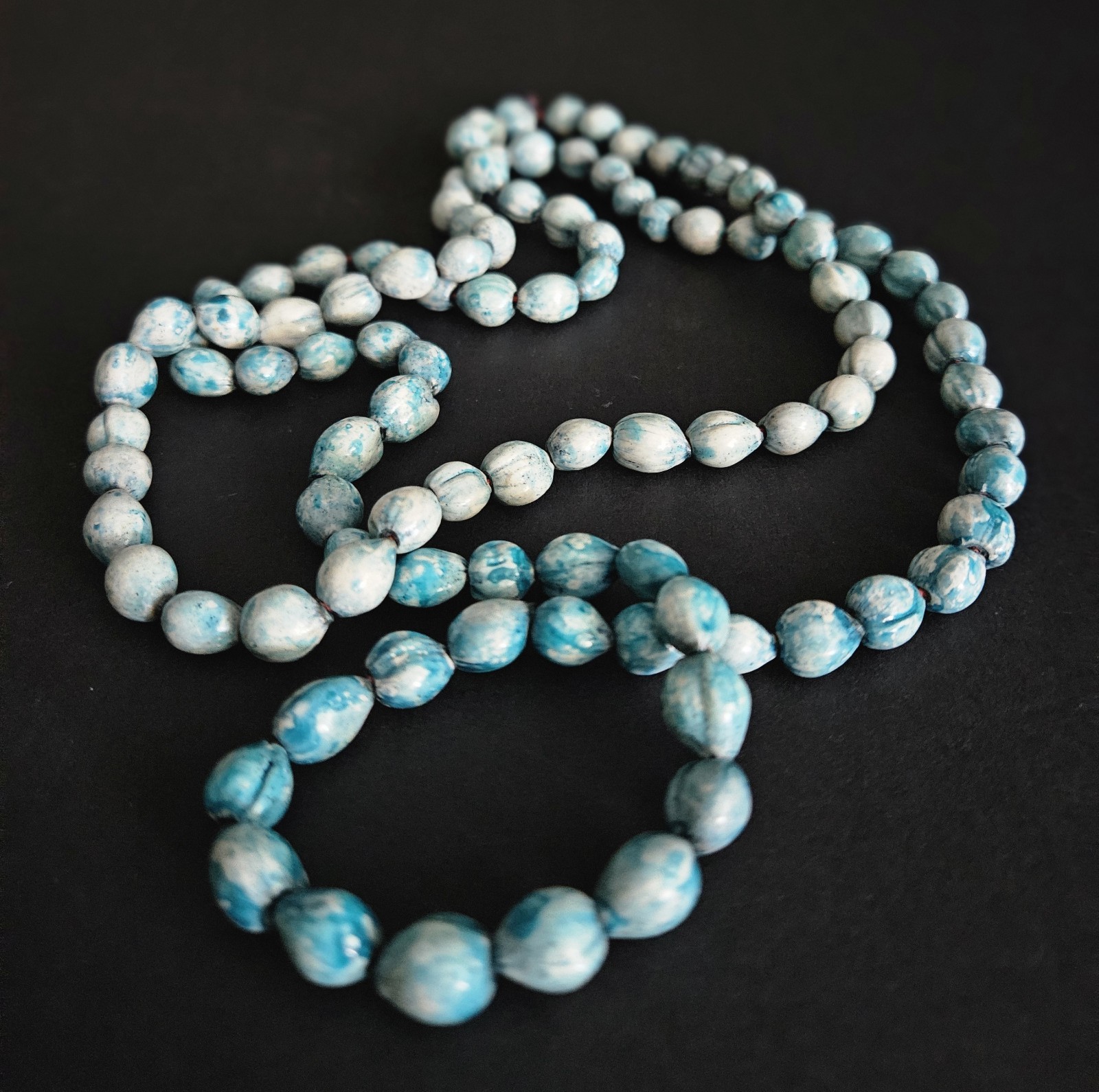 Jobs Tears Seed Beaded Natural Botanic Necklace Strand Turquoise 40″