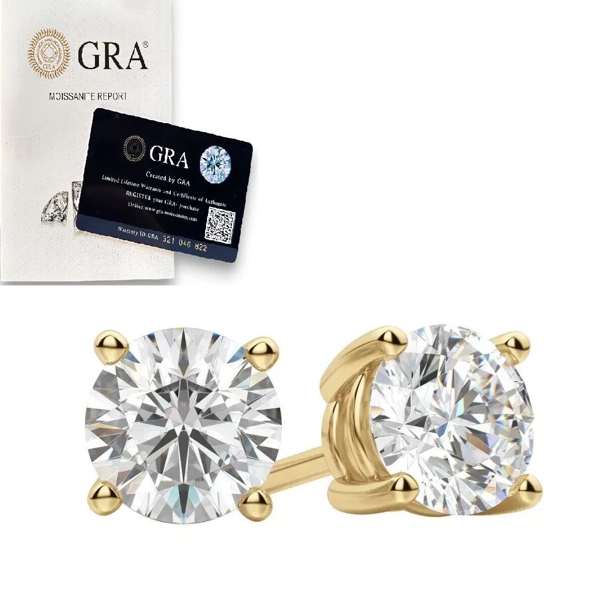 Certified D Color VVS1 Moissanite Solitaire Stud Earrings Pushback 925 Sterling