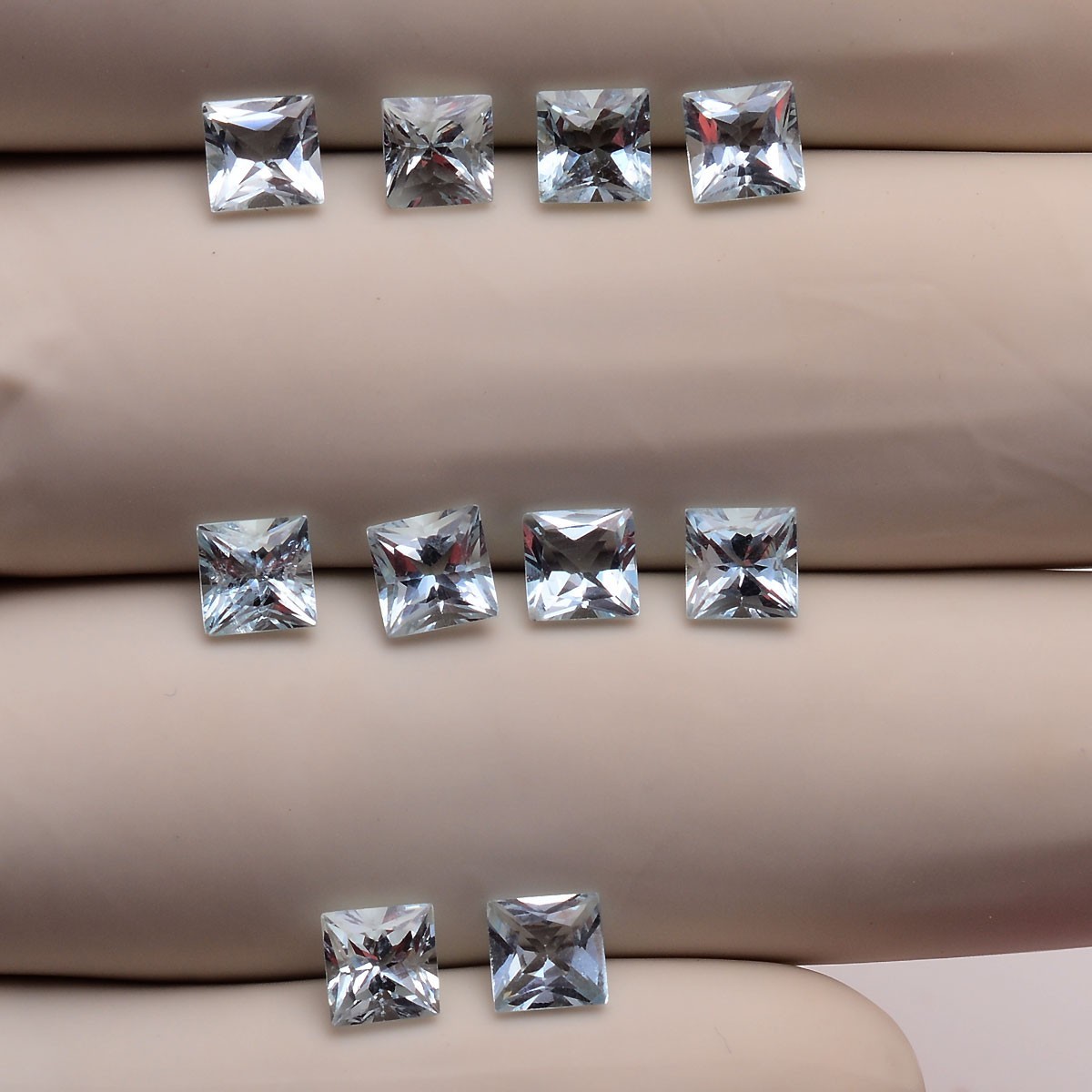 VVS Set Of 9 Pcs Natural Aquamarine Princess Cut 5mm Untreated Loose Gemstones