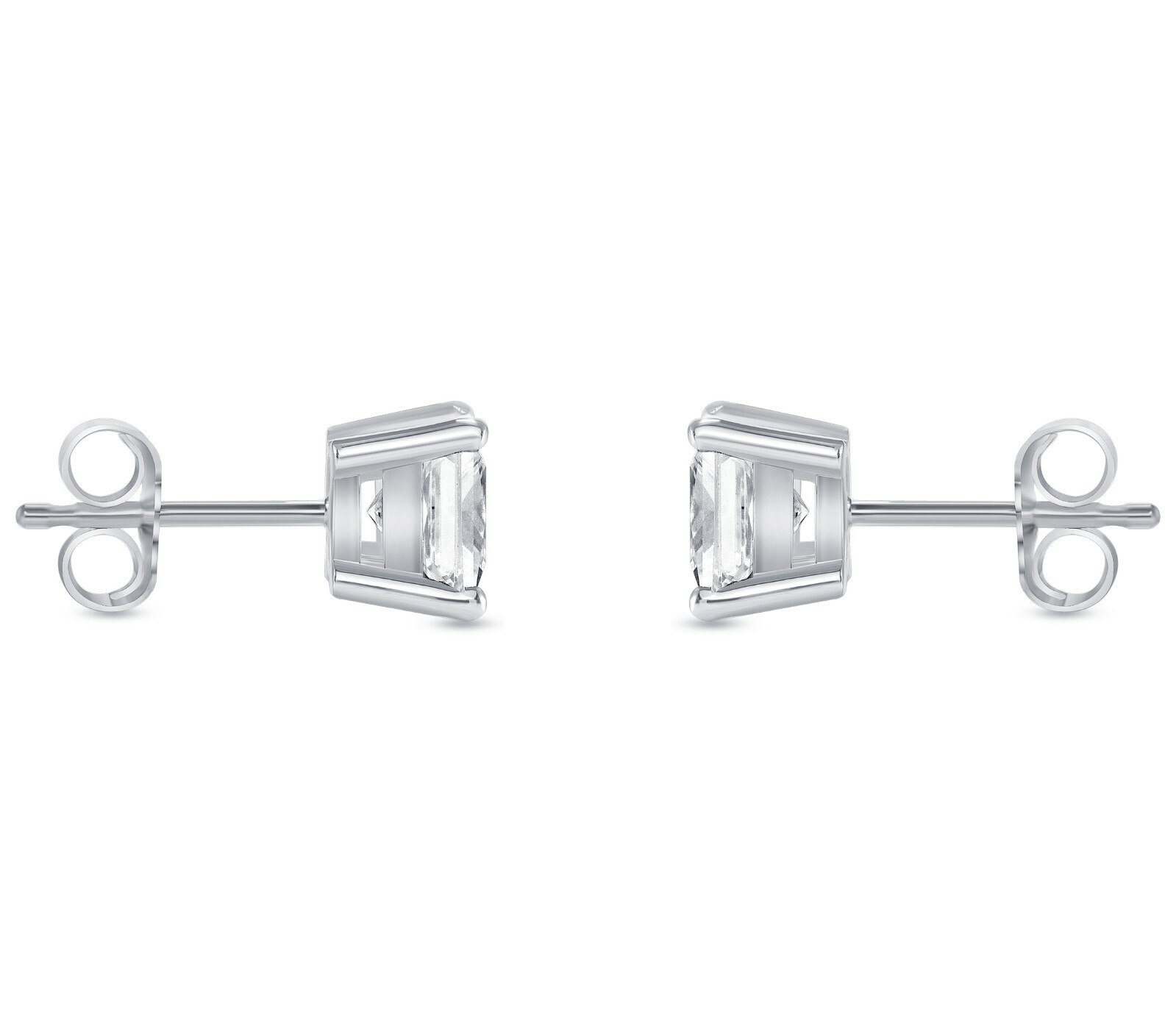 1 Ct Created Diamond Princess Cut Real 14K White Gold Earrings Studs Push Back