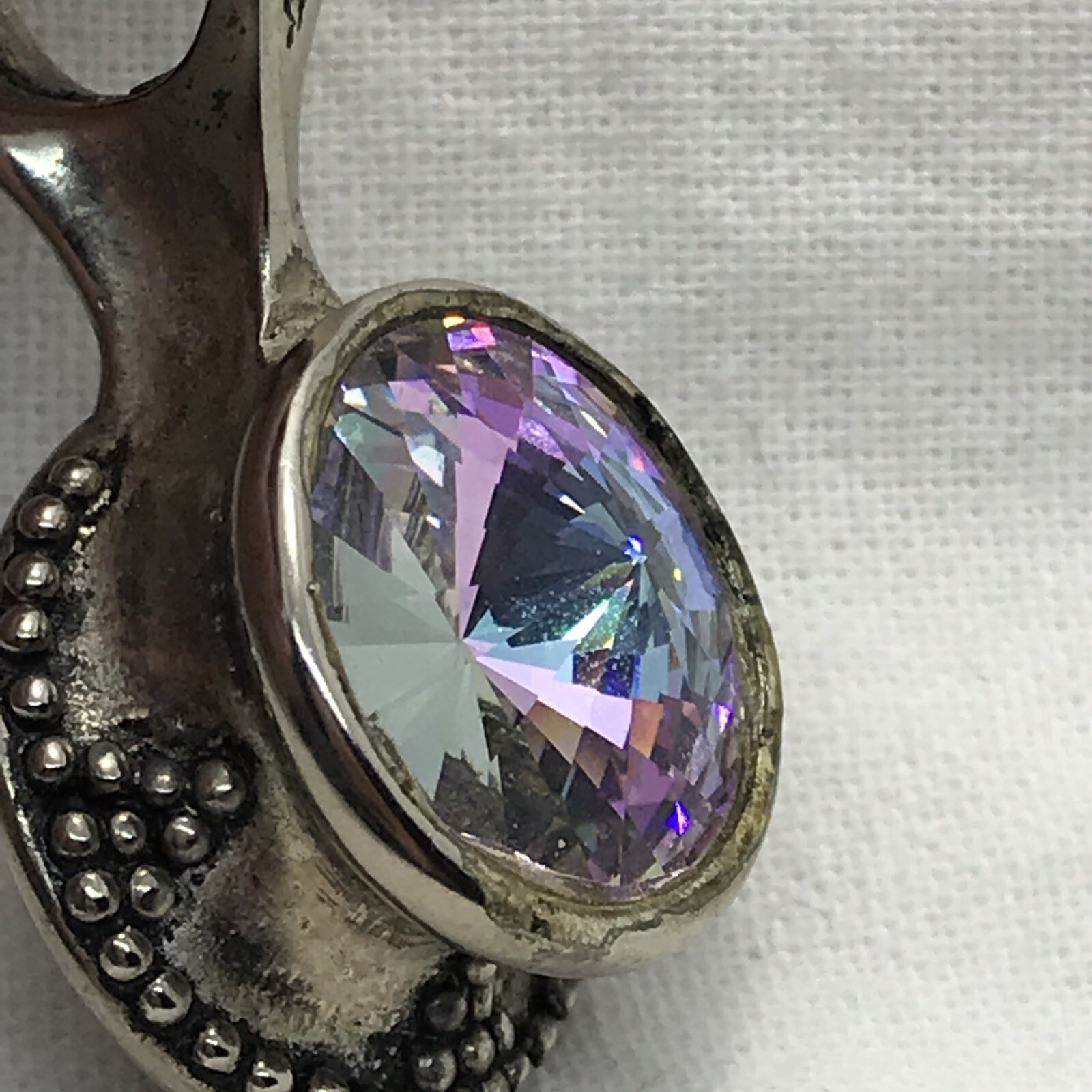 VTG Be-Je’ Designs Heavy Silver -Purple/Pink/Blue Changing Crystal Pendant