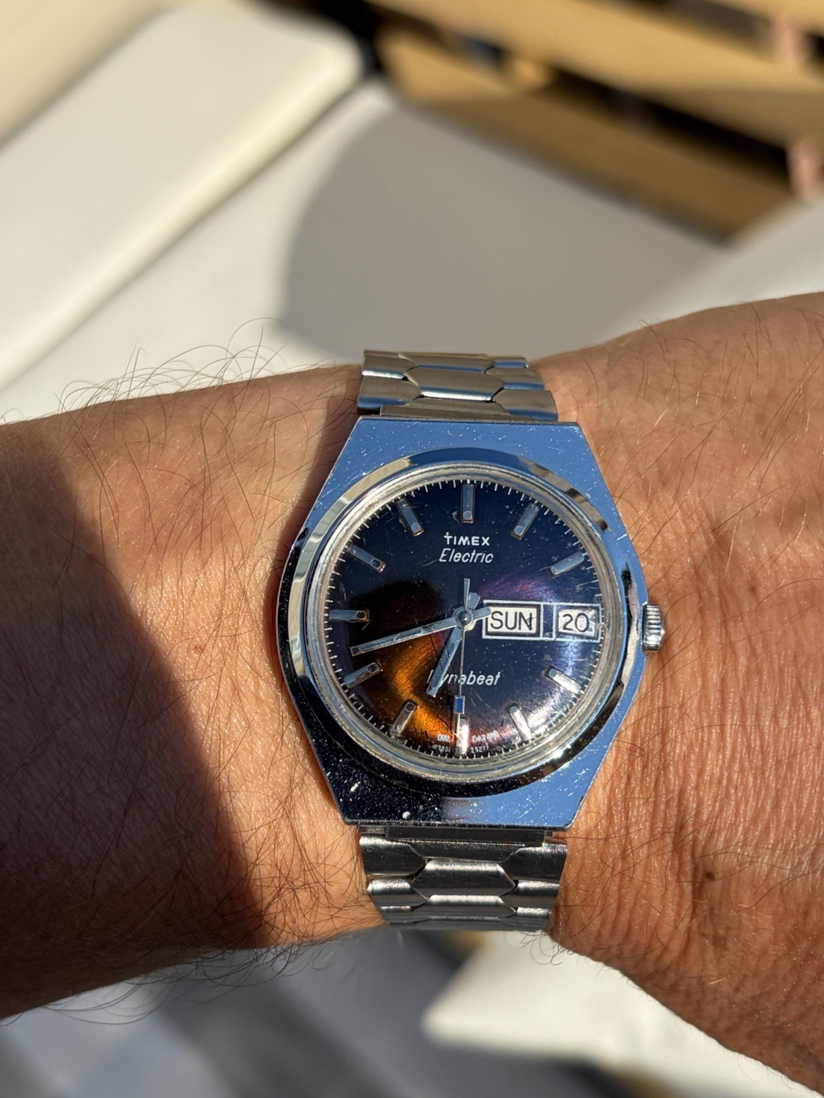 Vintage 1977 Timex Electric Dynabeat 26277 Maroon Dial Watch Runs