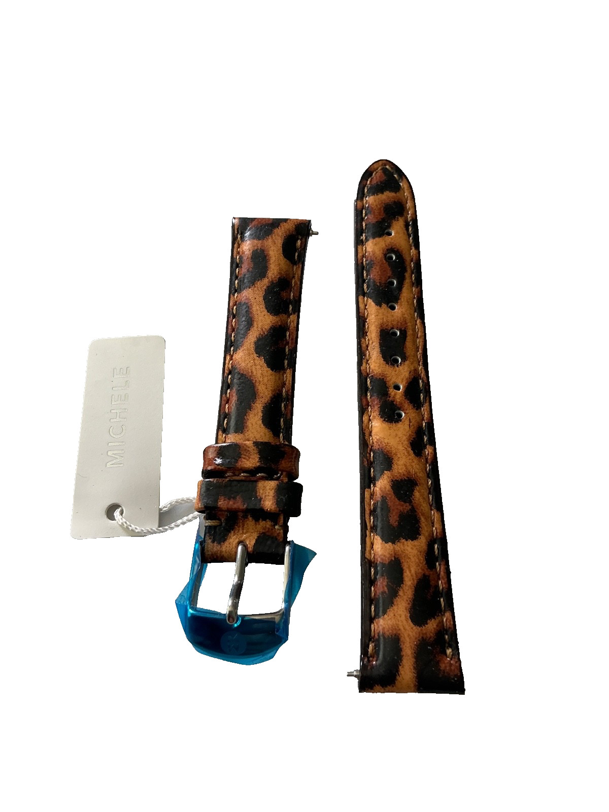 NEW MICHELE DECO, SIDNEY NATURAL LEOPARD 16mm LEATHER WATCH STRAP MS16AA350524