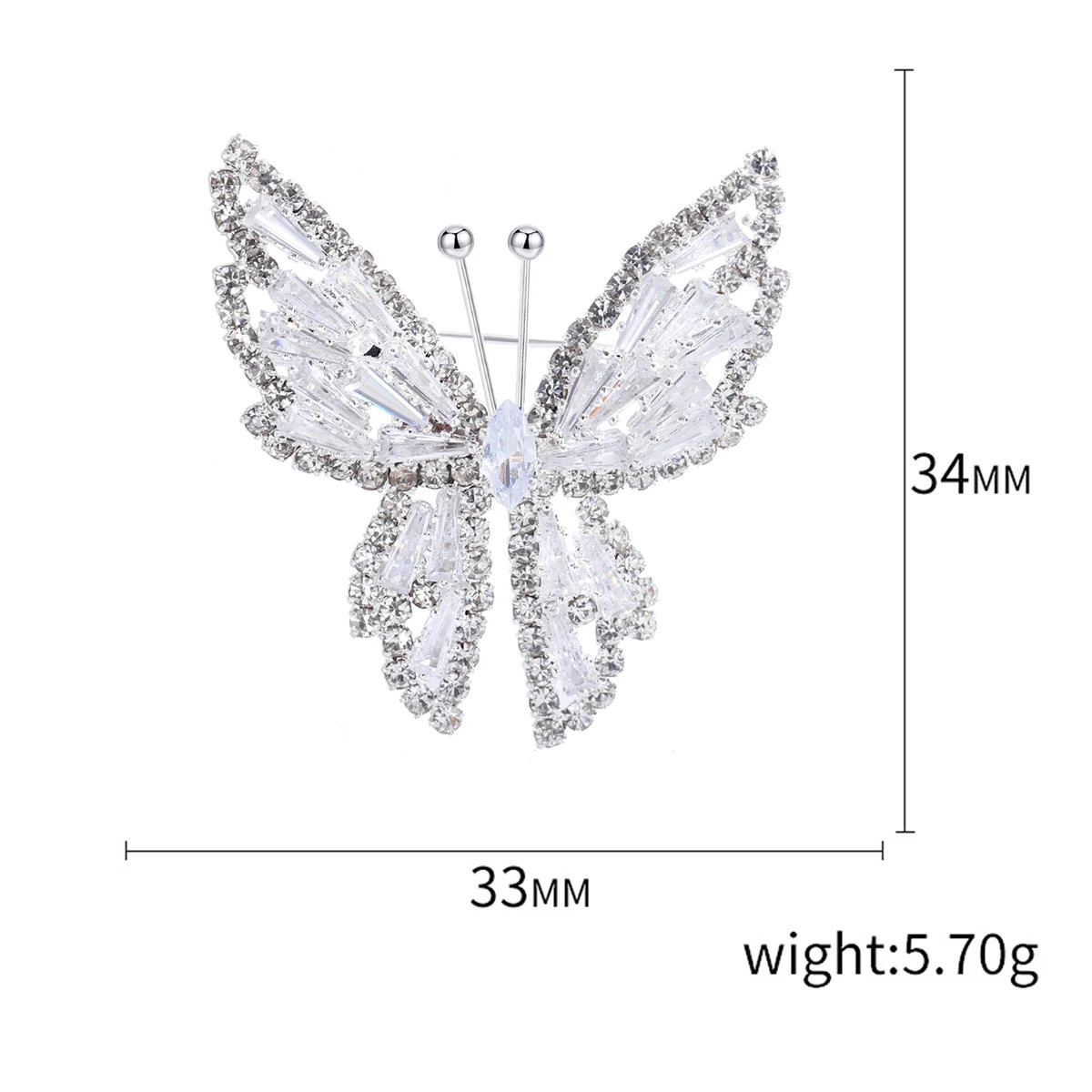 Metal Tone Rhinestone Butterfly Brooch Unisex Insect Wing Brooches Jewelry