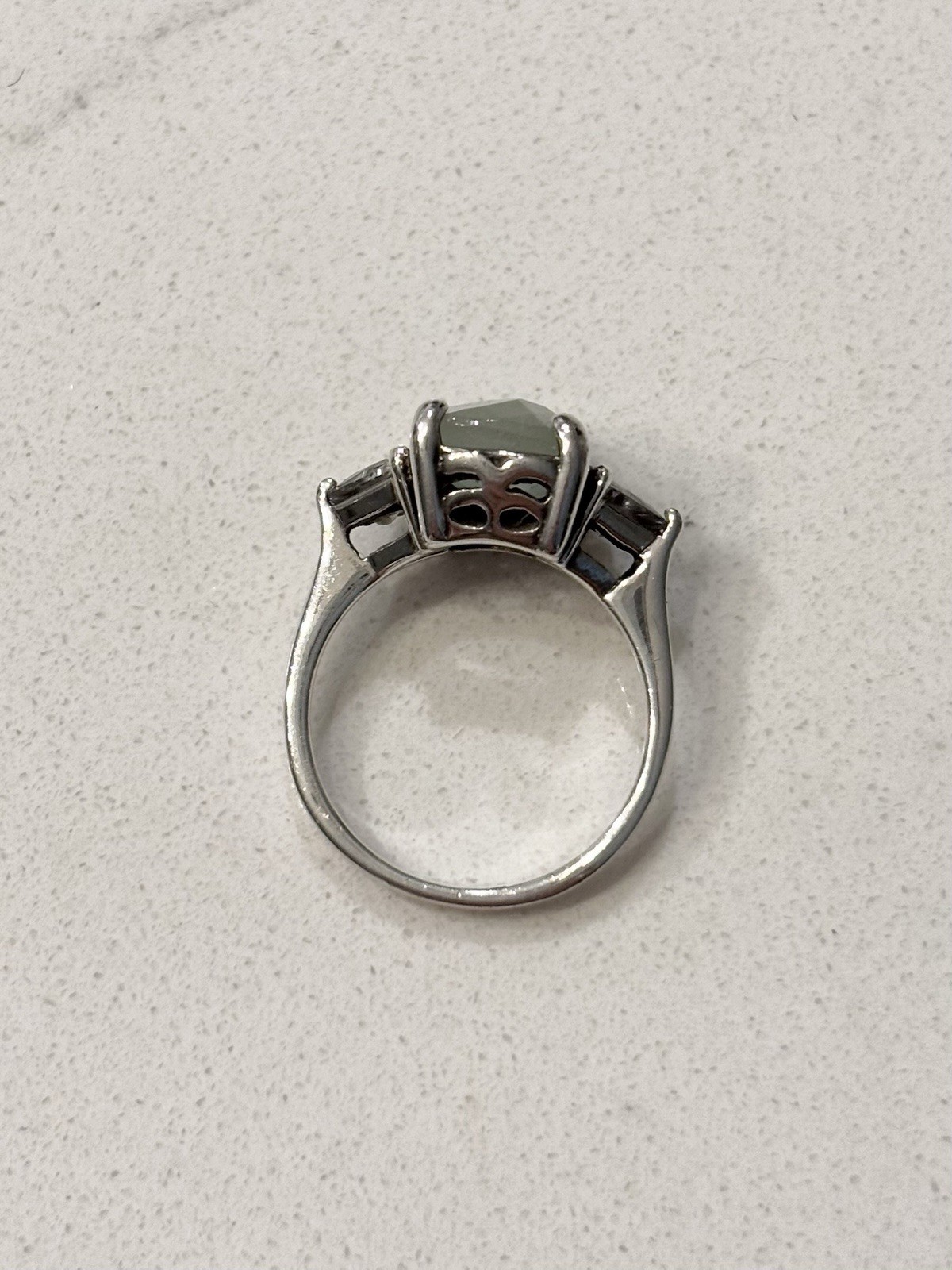 RJ Graziano Jadeite Cushion Cut & CZ Sterling Silver 925 Cocktail Ring Size 5