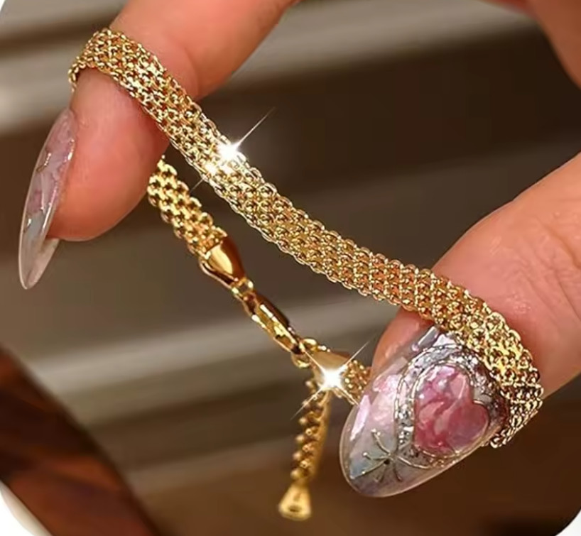 18K Gold Plated Stainless Steel Mesh Chain Bracelet Women Adjustable