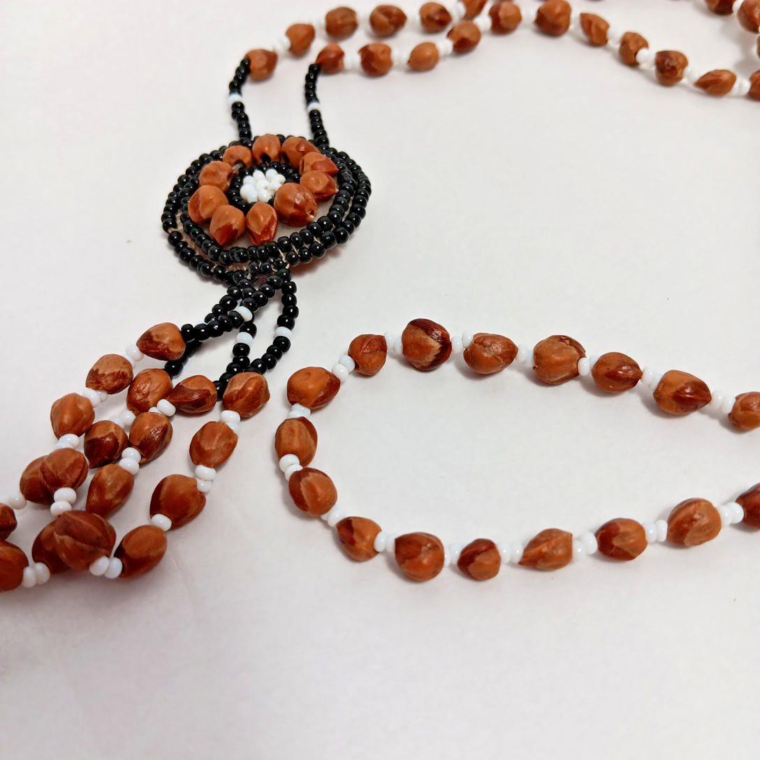 Ghost Bead Necklace Black White Brown Juniper Berry Seed Leather Mandala Tassel