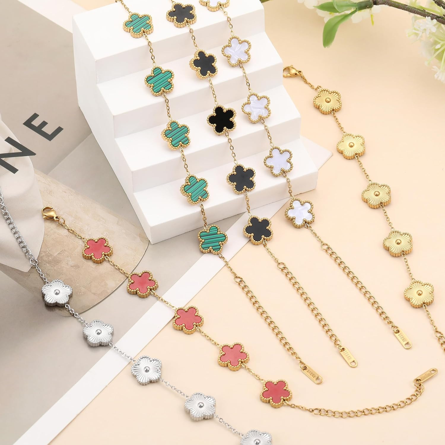 Pulsera trebol 4 hojas TICVSS mujer acero inoxidable chapado en oro 18K regalo