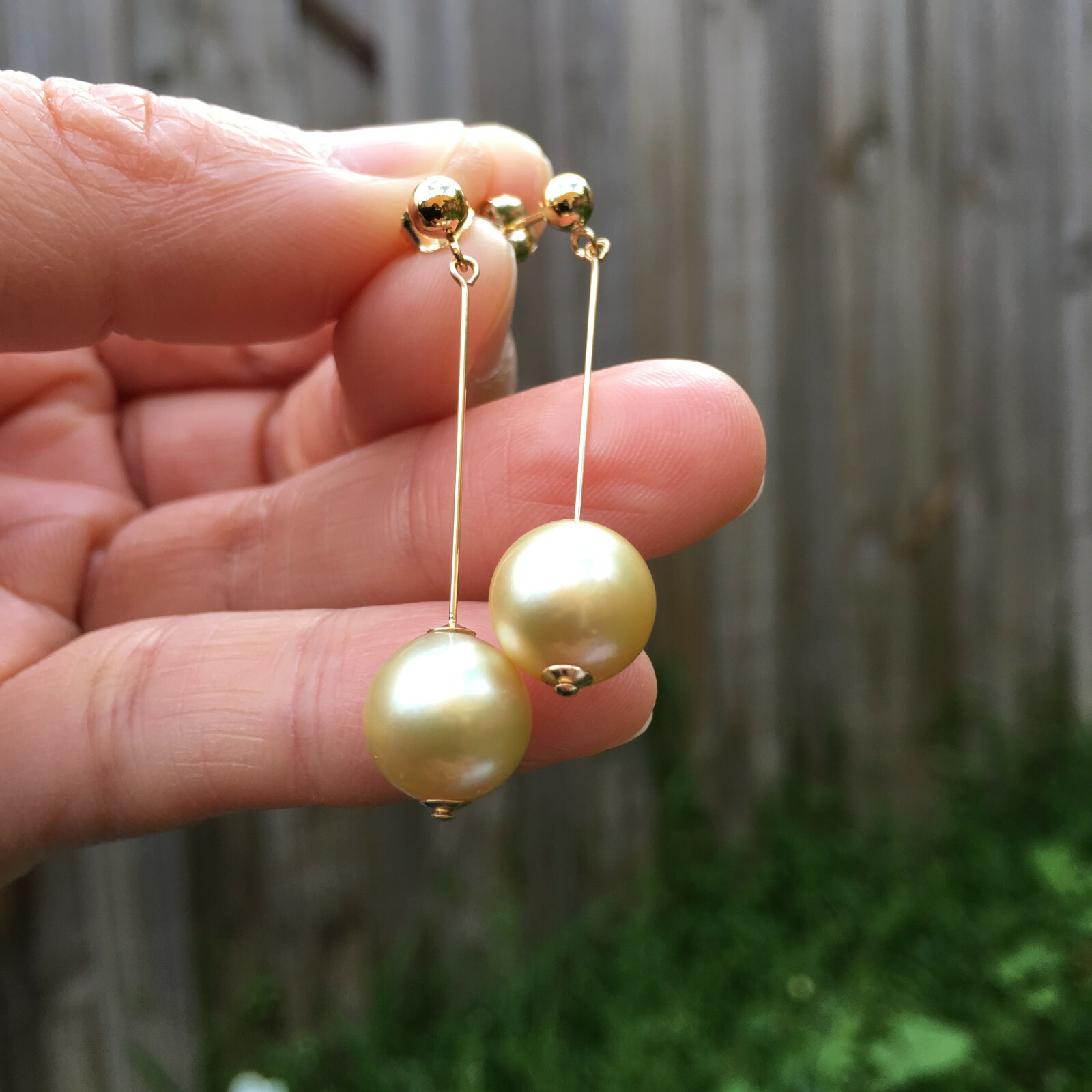 9.5-10mm natural high luster Australia gold seawater Pearl 14KGF Earring 40mm #3