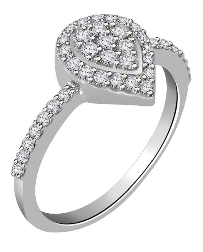 Right Hand Engagement Ring SI1 G 0.55Ct Natural Diamond 14K White Gold Prong Set