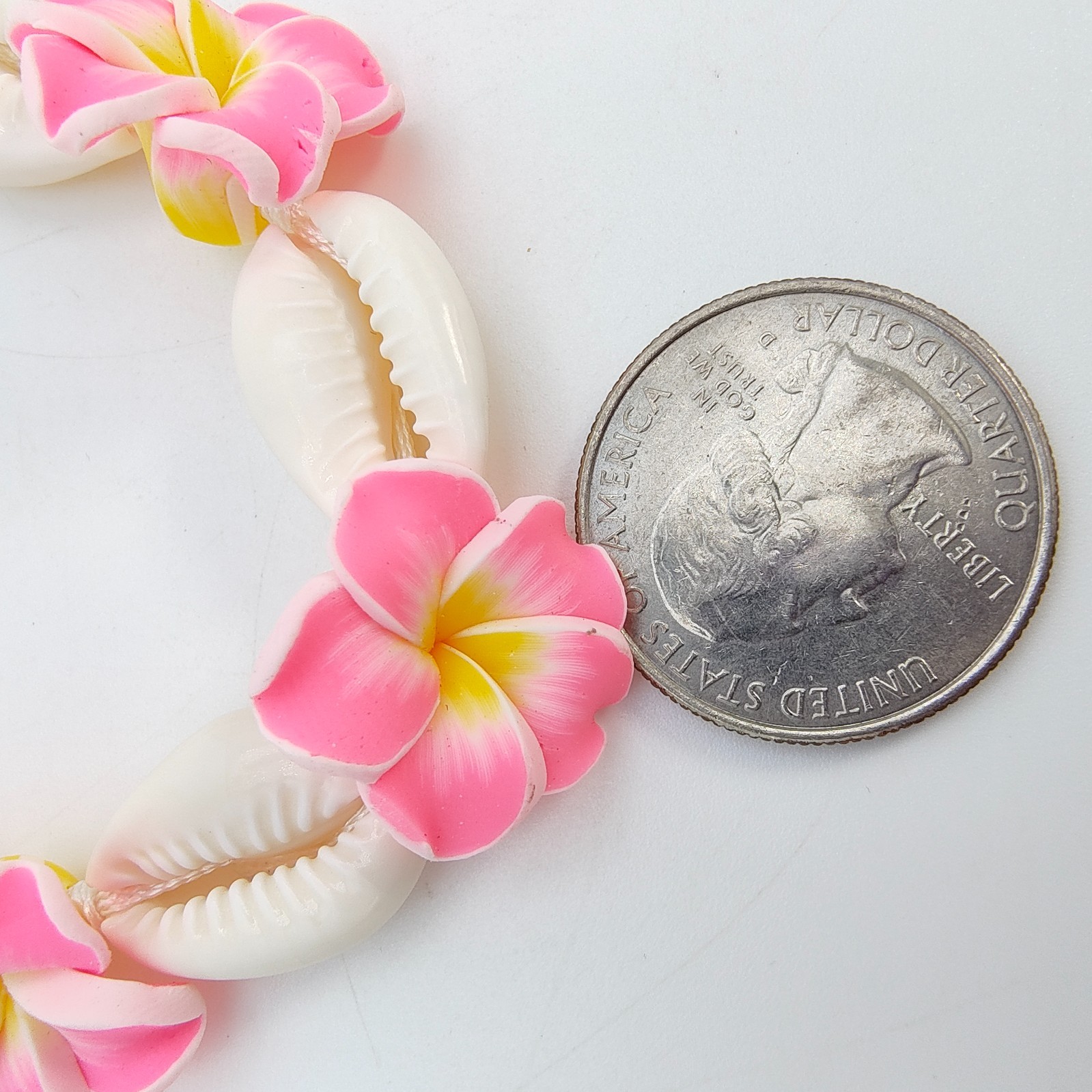 Cowrie Shell Plumeria Pink Flower Choker Necklace Adjustable Hawaiian Beach Boho