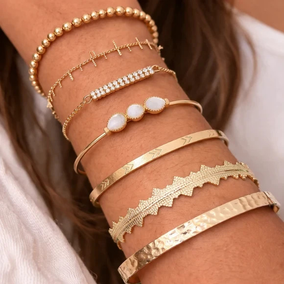 7PCS Gold Bangle Bracelet Set