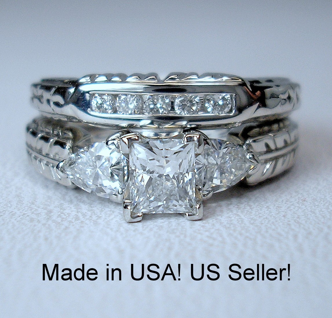 0.57 ct Princess Ct 1.01 ctw Natural Diamonds 14K White Wed Set Was $4,595 Video