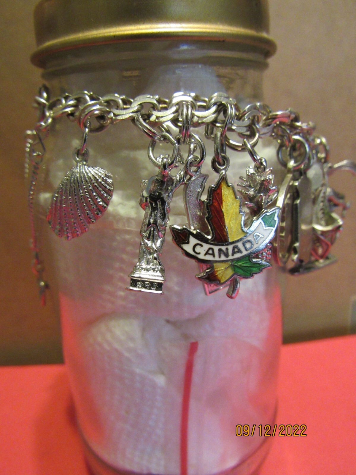 VINTAGE LOADED STERLING and .800 SILVER CHARM BRACELET “2.4 OUNCES”