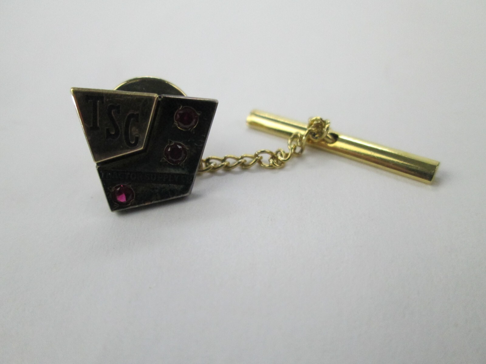 TSC 1/5 10K Gold w/ Pink Stone Vintage CTO Tie Tack Lapel Pin Tractor Supply