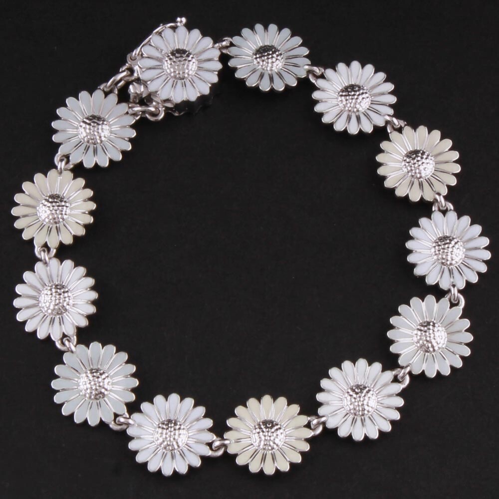 GEORG JENSEN x STINE GOYA Sterling Bracelet. White Daisy. Silver. NEW! S/M