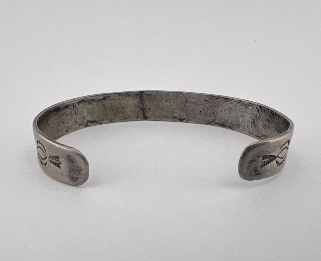 OLD Pawn 1930’s Fred Harvey Navajo Coin Silver Hand Stamped Cuff Bracelet
