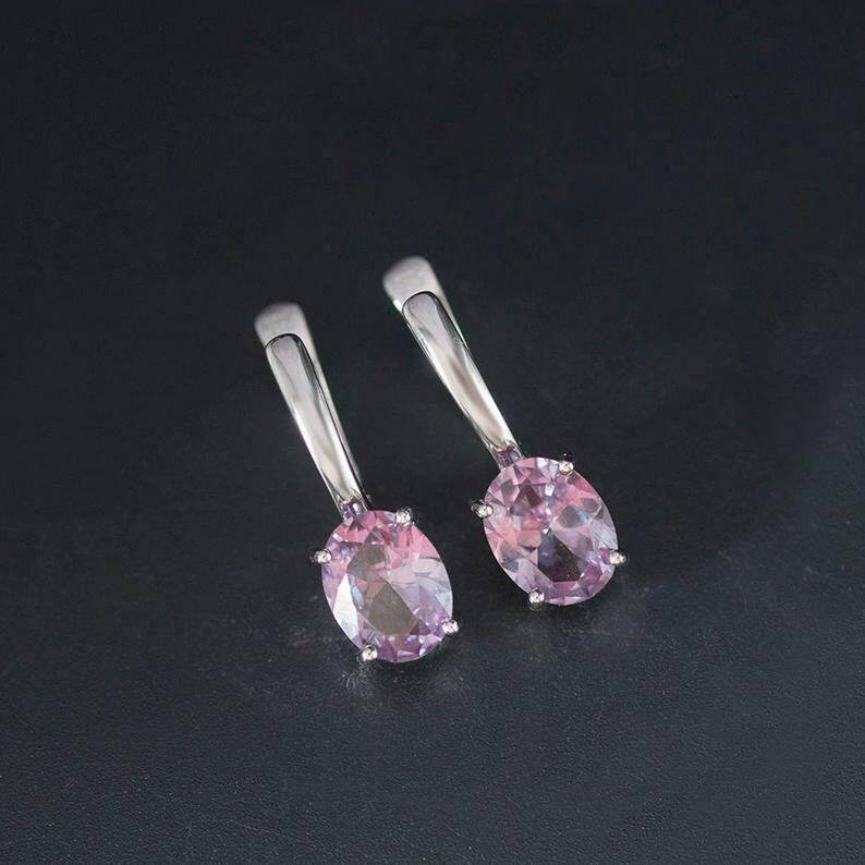 Oval Stud Earrings, Simple Oval 7*5 mm Alexandrite Earrings, Silver Alexandrite