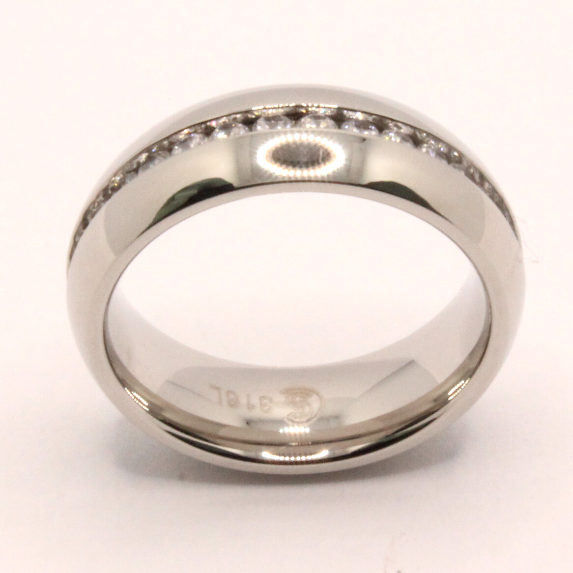 Stainless Steel Plain High Polished Domed 2mm CZ Eternity Wedding Band Ring 7mm