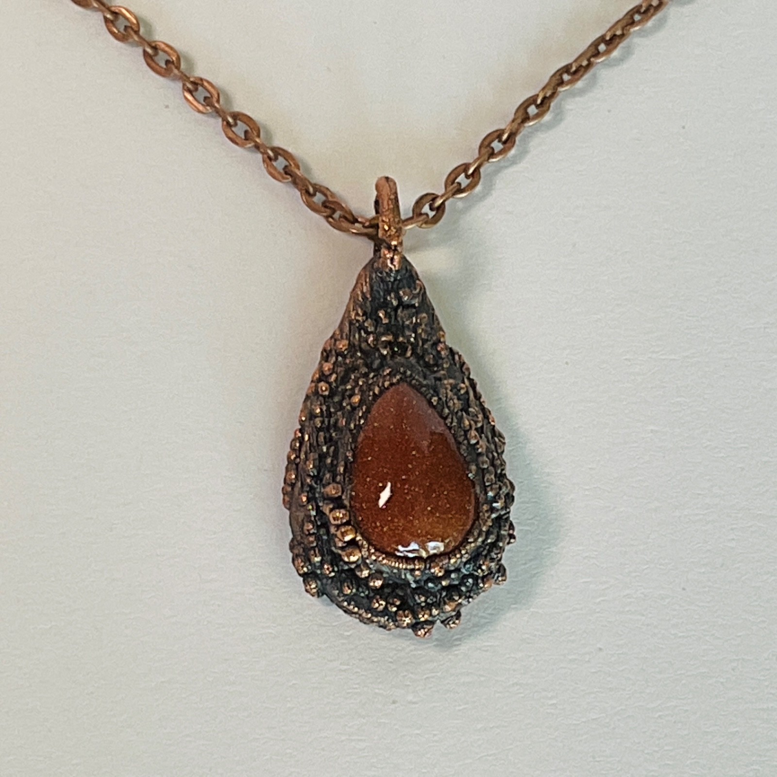 Necklace Copper Pendant Gold Sandstone Gem Stone Handmade Jewelry Chain Metal