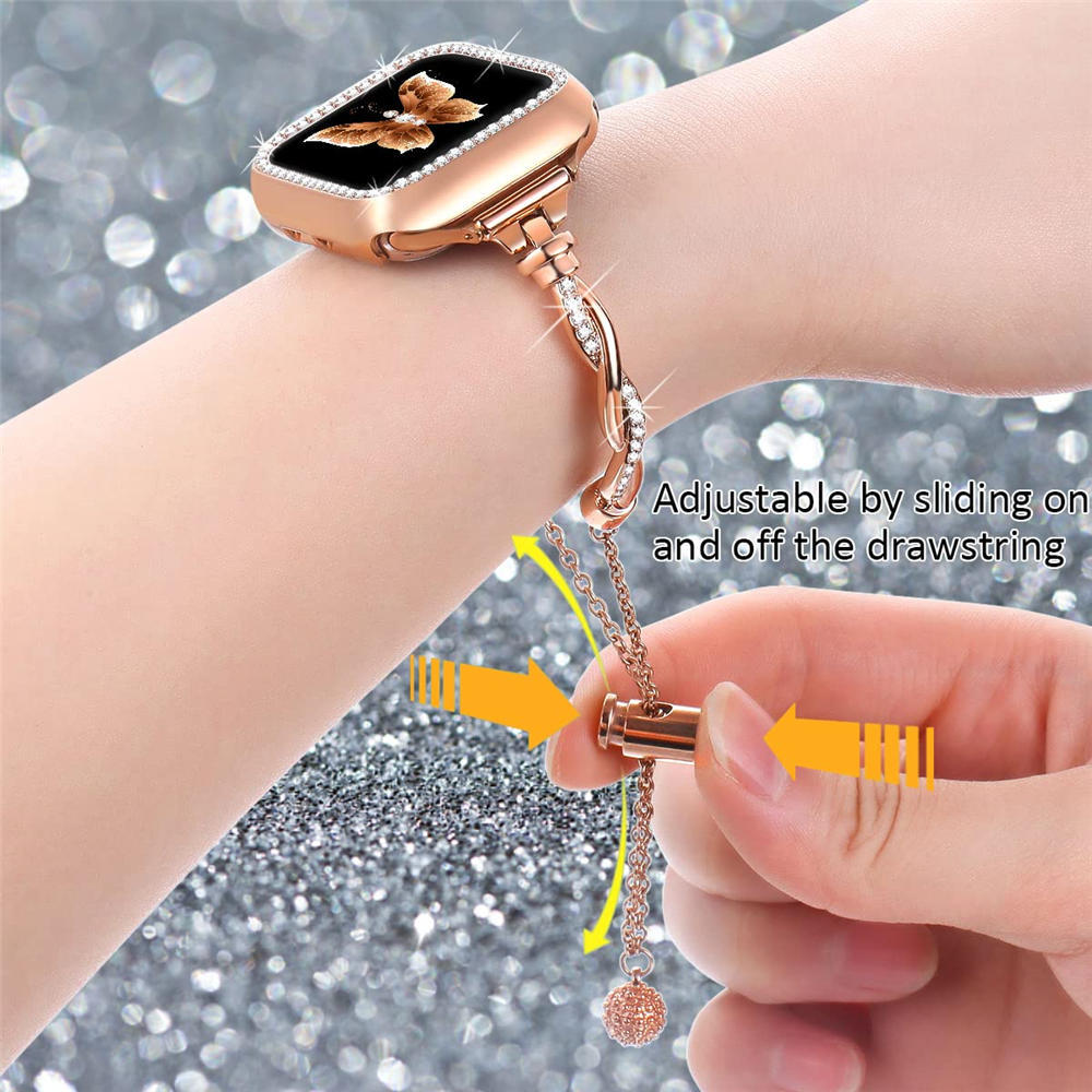 Elegant Bling Diamond Twist Strap + Rhinestones Cas for Apple Watch Ultra 8 7 6