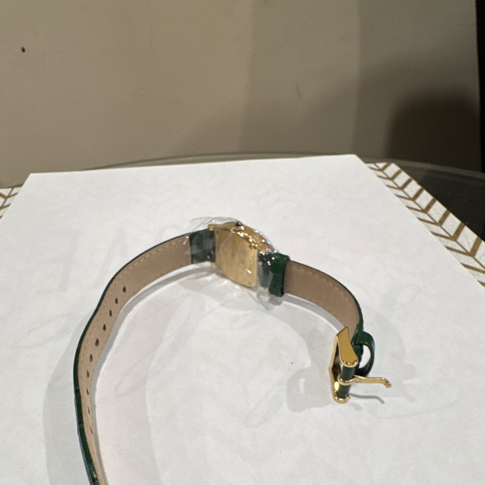 PASCAL Women’s Quartz Dress Watch Oval Gold Tone Beige Arabic Green Leather