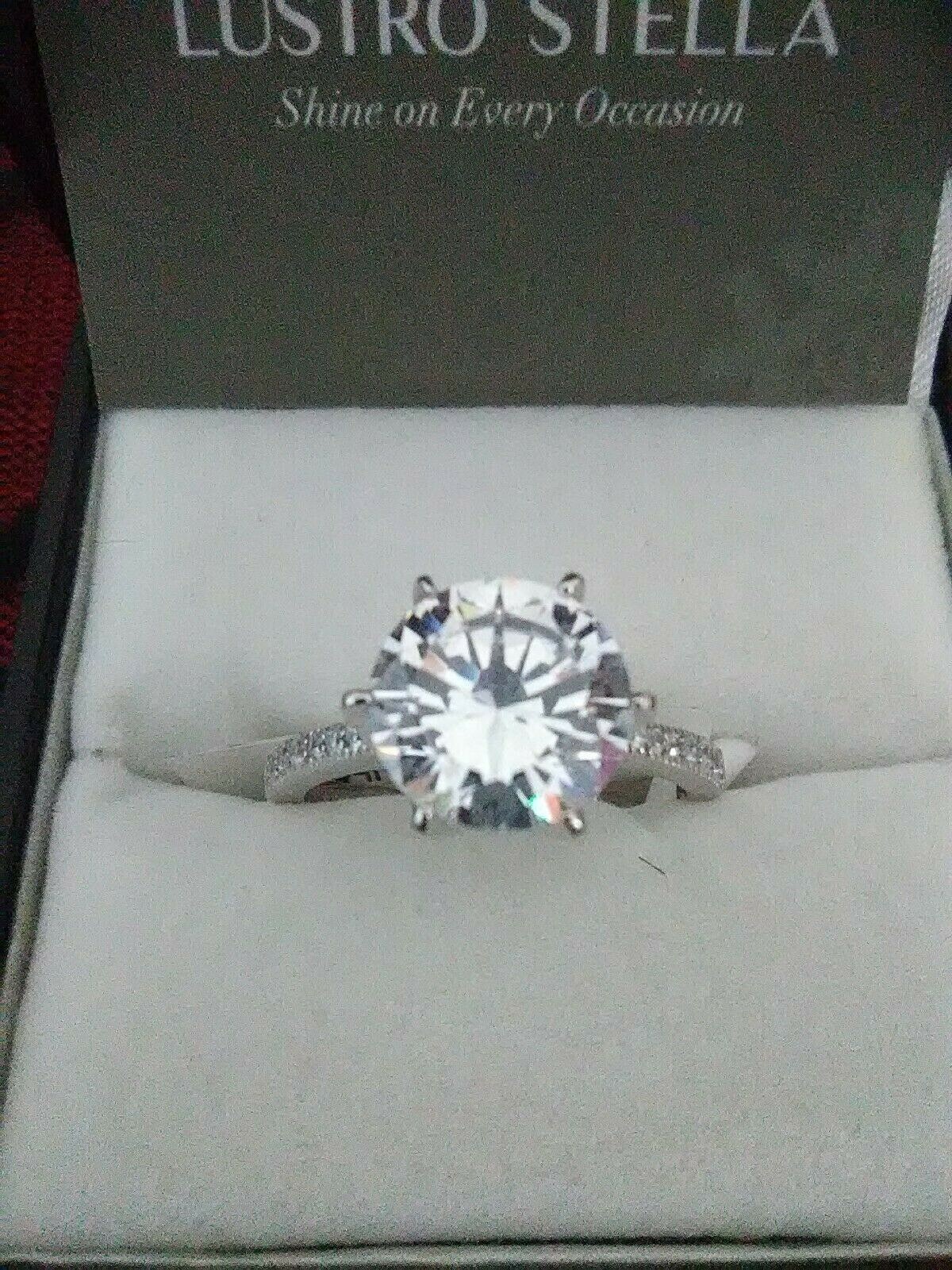 Lustro Stella Premium Cubic Zirconia Solitaire Ring in Sterling Sz 8 – 5.85 ctw