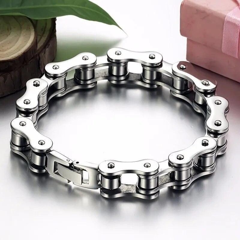 Stainless Steel Biker Chain Bracelet Mens Bracelet Link Chain Motorcycle Bicycle