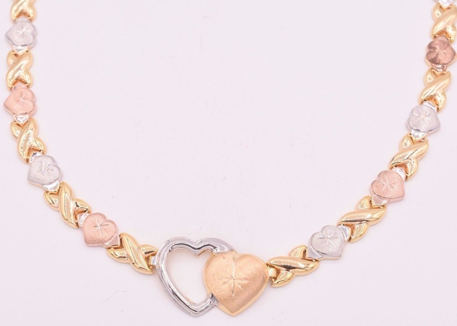 Hearts & Kisses Diamond Cut Necklace 14K Tri-Color Gold-Plated Silver 925
