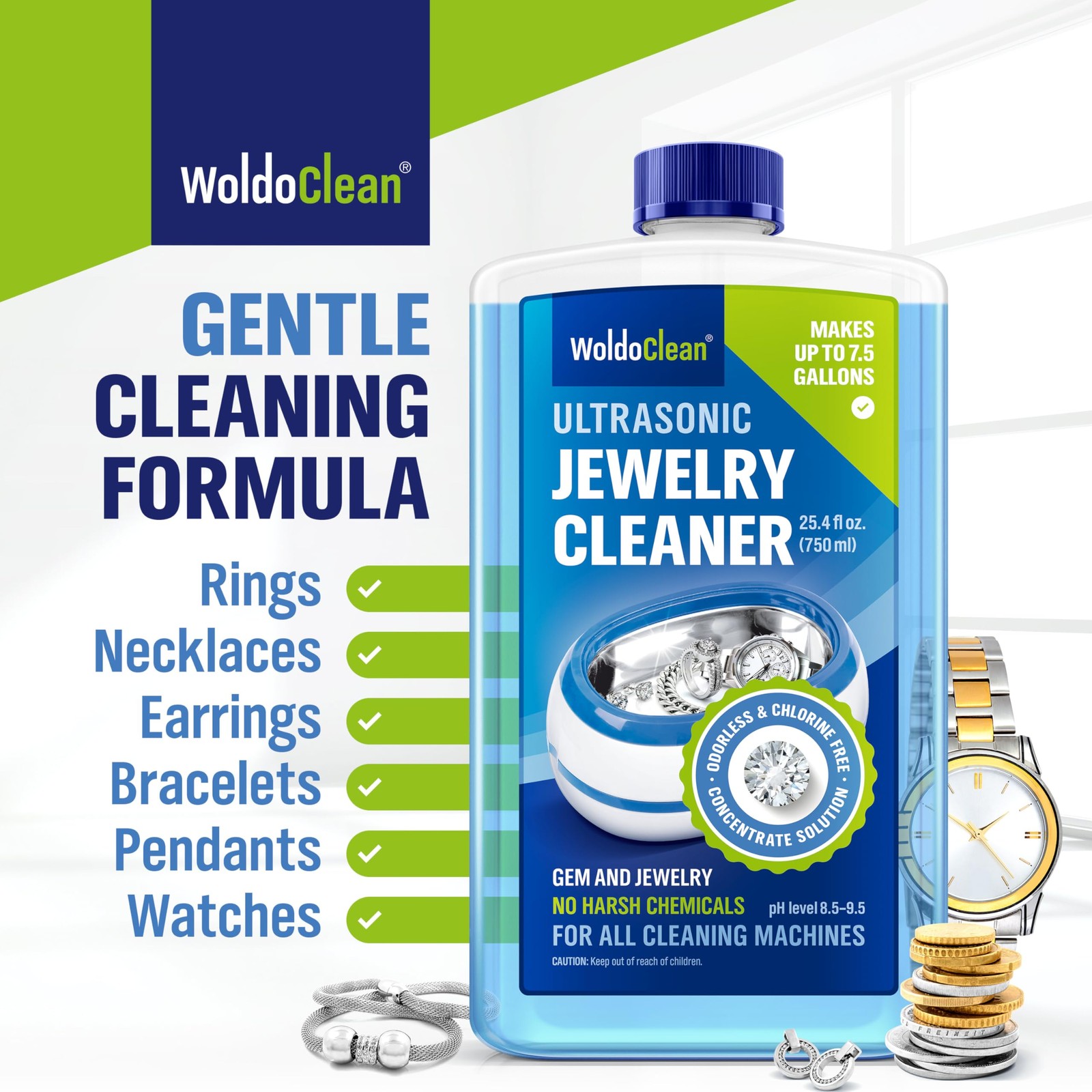 WoldoClean Ultrasonic Jewelry Cleaner Solution Liquid Concentrate 8 Gal