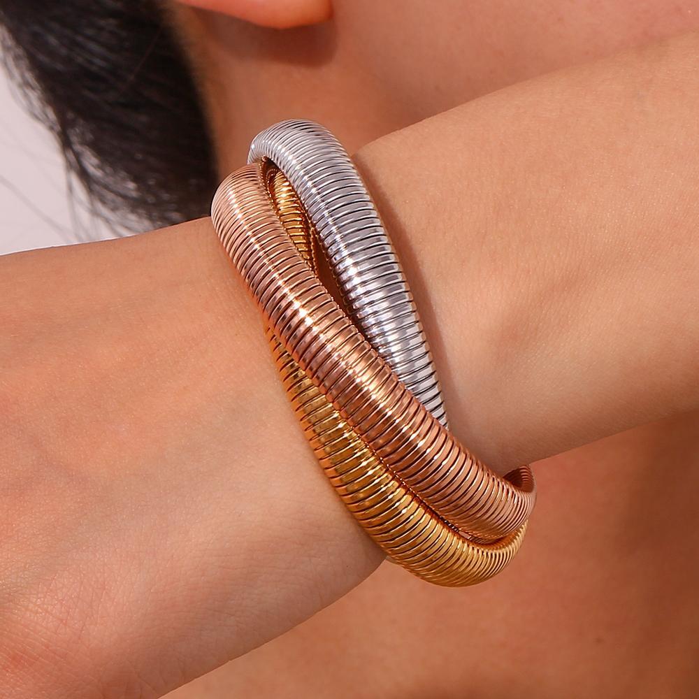 Three-Layer Winding Elastic Chain Gold/Silver Color Stainless Steel Bracelet