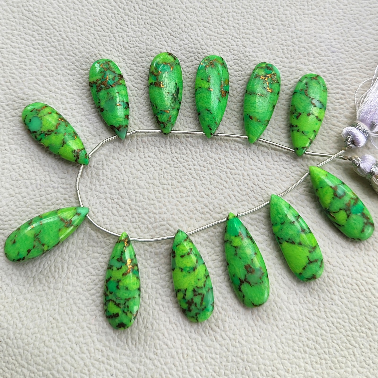 6″ Strand Green Turquoise Smooth Pear Shape Beads 25x10mm